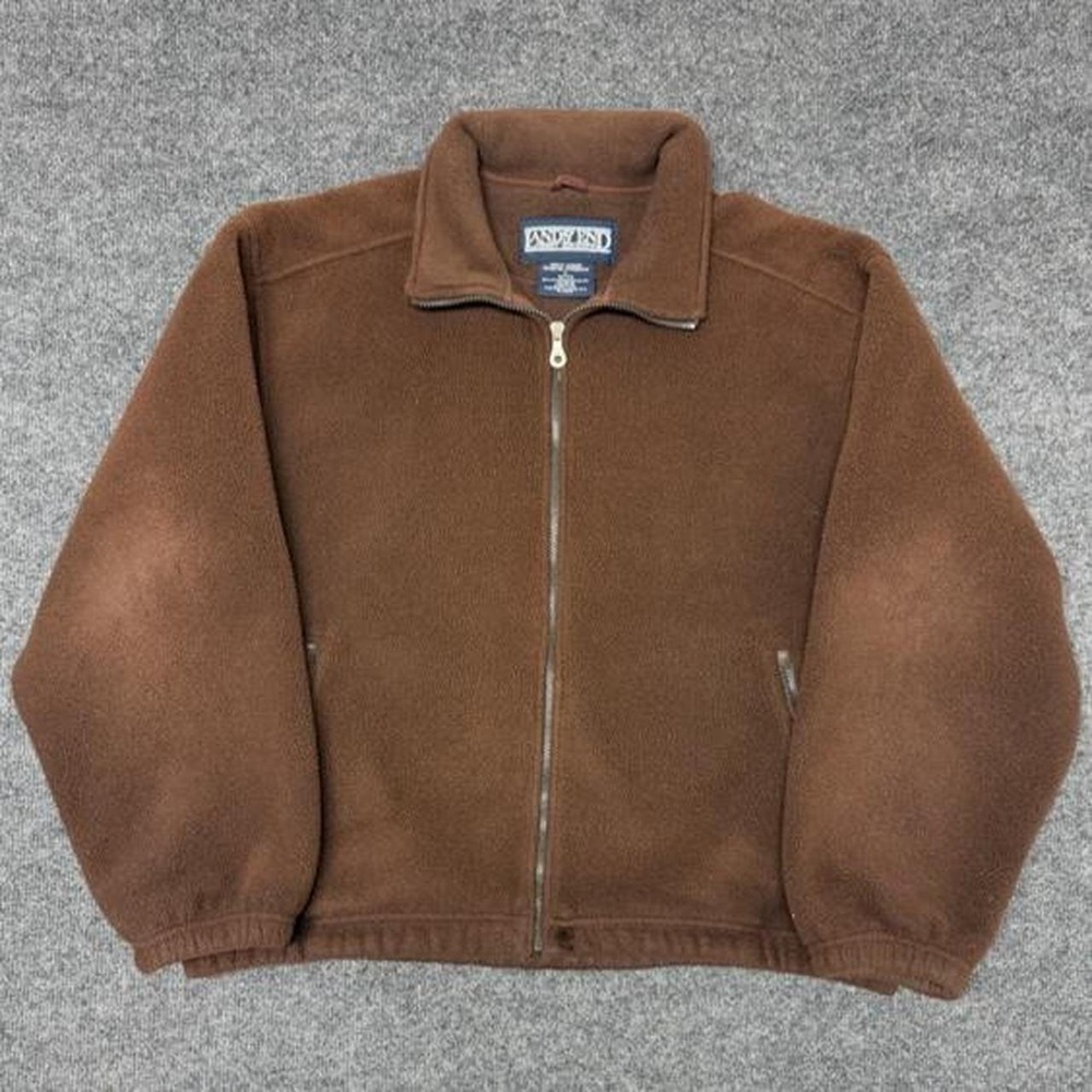 Vintage 90s Lands End Brown Fleece Jacket Full Zip Made in USA Mens Large